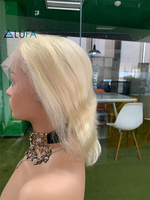 CF76 Blond 613 Full Lace Perruques de Cheveux Humains 8 Pouces Vierge Vague de Corps Perruques Tressées Sans Colle Frange Perruque 8 Pouces