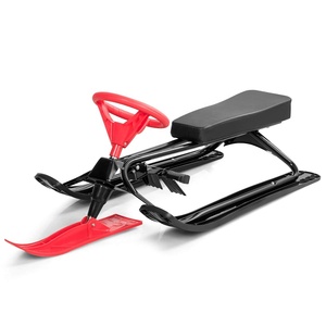 Traîneau à neige avec volant et freins doubles Cadre en acier durable Traîneau orientable de descente classique pour enfants Adolescents Adultes - Product Image 1