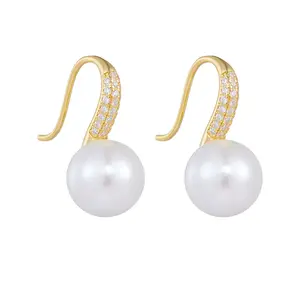Custom Fine Jewelry 925 Sterling Silver Pearl Hoop Earrings Dainty Sterling Silver Vintage Earrings For Women
