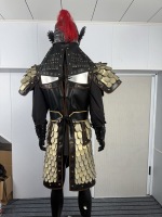Vestes et Manteaux d'Officier Chinois Ancien, Costume de Guerrier Lamellaire Beige Antique, Casque à Ailes de Phénix, pour Reconstitutions Historiques