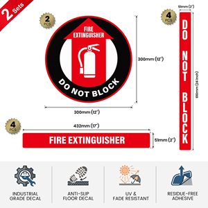 Kit de marquage au sol pour extincteur d'incendie, panneau de signalisation routière antidérapant, adhésif imperméable en fibre de polyester, <span class=keywords><strong>avertissement</strong></span> de sécurité - Product Image 2