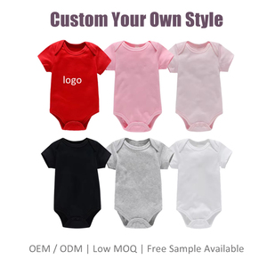 Grosir OEM 100% Katun Bernapas Unisex Baju Bayi Pullover Bodysuit Anak Lengan Pendek Warna Solid Newborn Romper Bayi Musim Panas - Product Image 1