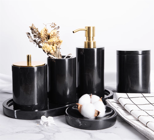 Ensemble d'accessoires de salle de bain en marbre noir classique moderne, ensemble d'accessoires de salle de bain en marbre Nero Marquina - Product Image 2