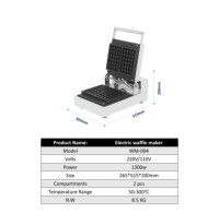 Nouvelle Machine Commerciale Électrique 1300W pour Mini Gaufres Belges, 2 Pièces, Carrée, en Acier Inoxydable, Portable, pour Snacks et Pâtisseries