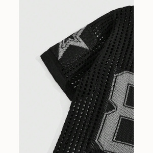 Logo <span class=keywords><strong>personnalisé</strong></span> OEM/ODM Chemise de <span class=keywords><strong>baseball</strong></span> jacquard numérique à col ras du cou creuse à l'avant Pull en tricot à manches courtes pour hommes - Product Image 3