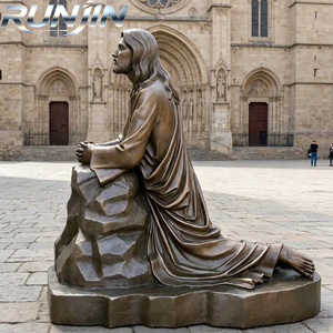 Escultura de Bronce Fundido de Jesús Cristo Orando, Tamaño Real, para Decoración de Iglesia, Jardín o Roca, Arte Religioso Cristiano, RJ-172 Prem - Product Image 5