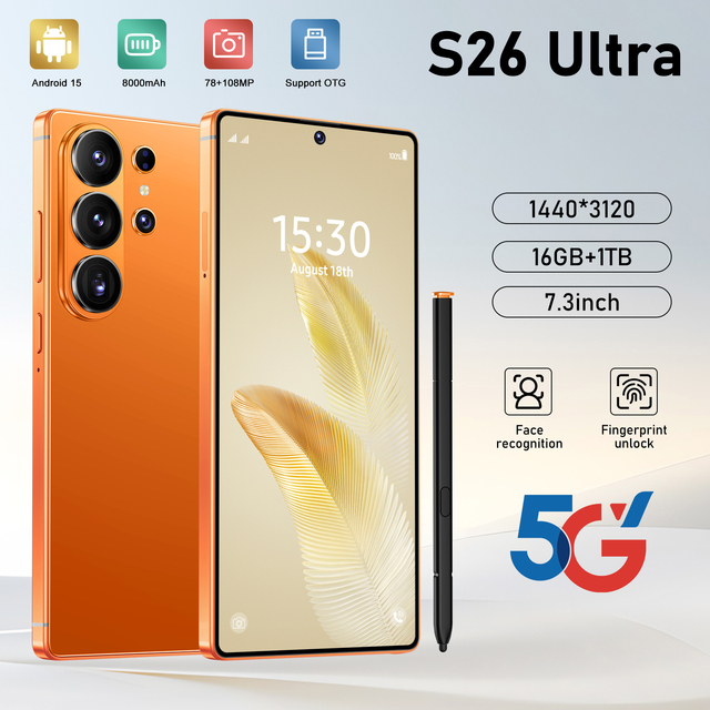 High Quality S26 Ultra 5G LTE Smartphone Global Version Android 15 Octa-core 16GB+1TB Storage Original Unlocked 108MP OLED 144Hz