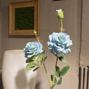 GOG0613 Nuevo Diseño 3 tenedores Tallo largo Cinta <span class=keywords><strong>de</strong></span> seda Rojo Negro <span class=keywords><strong>Rosas</strong></span> artificiales Tallo grueso Fiesta Decoración del hogar - Product Image 2