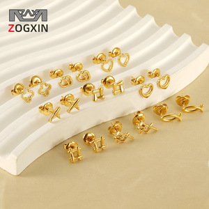ZOGXIN Gold Plated <b>Stud</b> Earrings Heart Geometric Shape <b>Titanium</b> Steel For Women Fashion Jewelry - Product Image 1