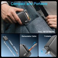 Cargador de Escritorio GaN de 65W con Múltiples Puertos Schitec, con Cable de Carga Retráctil Integrado, Cargador Portátil de Viaje para Dispositivos Móviles