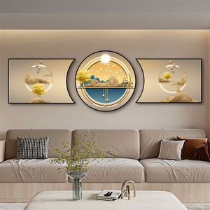 Art mural pour salon, peinture murale de luxe légère, <span class=keywords><strong>triptyque</strong></span> en porcelaine de cristal, peinture abstraite suspendue - Product Image 1