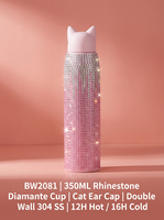 Bouteille isotherme haut de gamme en acier inoxydable avec strass, oreilles de renard et chat, et diamants scintillants – Idéale comme cadeau