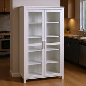 White 5 Tier Freestanding <b>Kitchen</b> Pantry With Adjustable Glass Doors <b>Storage</b> Cabinet For <b>Kitchen</b> - Product Image 2