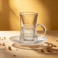 Tasse à thé en verre côtelé vertical de style européen écologique de 110 ml avec soucoupe assortie, mug vintage à poignée cannelée pour le café de l'après-midi