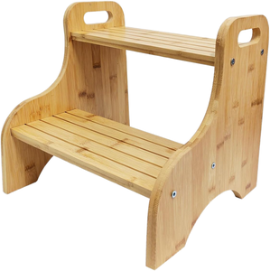 Eco Friendly Bamboo 2 Tier Foldable <b>Step</b> <b>Stool</b> Non Slip Ladder for Kids Adults Home Hotel Use - Product Image 1