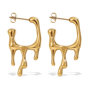 Pendientes de Aro con Forma Líquida, Chapados en Oro de 18K, Acero Inoxidable, Diseño Irregular, Joyería de Moda - Product Image 5