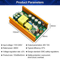Fuente de Alimentación Conmutada VIRE AC-DC480W PFC, CA 110-240V, CC 48V 10A, Regulador de Voltaje, Módulo de Alimentación de Expansión de Eficiencia del 87%