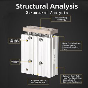 तीन बार रॉड तीन धुरी पिस्टन सिलेंडर एल्यूमीनियम शरीर tcl25 50s कॉम्पैक्ट गाइड रॉड वायवीय एयर सिलेंडर - Product Image 3