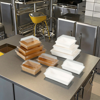 Support ODM, personnalisation de boîtes à sushi jetables en papier kraft PP, étanches, de haute qualité, à emporter, plateau à sushi portable