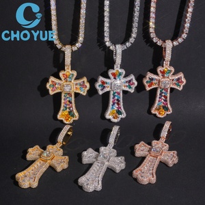 Iced Out Colors Moissanite Cross <b>Charms</b> Pendant 925 <b>Silver</b> 18K Gold Plated VVS Moissanite Cross Pendant Hiphop Jewelry - Product Image 1