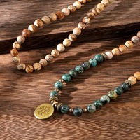 Bohême Pierre Naturelle Collier Dainty Image Jaspe Africain Turquoise Collier De Perles Énergie De Guérison Lotus Charme Chapelet pour Hommes