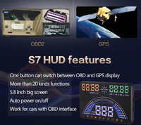 WiiYii S7 Nouveau design HUD OBD2+GPS Affichage tête haute sur pare-brise Projecteur de tableau de bord Compteur de vitesse numérique pour tous les véhicules