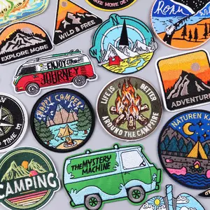 Patch bordir kustom Kemah gunung, untuk baju DIY, kepribadian pabrik, tambalan pada jins