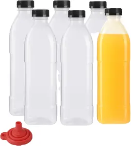32盎司聚丙烯耐热塑料果汁瓶带盖塑料冰沙瓶-可重复使用的带盖散装饮料容器