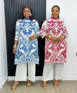 Sheen plissé <span class=keywords><strong>vêtements</strong></span> pour <span class=keywords><strong>femmes</strong></span> Original Miyake fantaisie imprimé dégradé col montant chemise élégante grande taille <span class=keywords><strong>femmes</strong></span> pantalon costume - Product Image 1