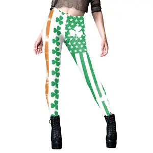 NADANBAO กางเกงวันเซนต์แพทริกกางเกงขายาวผู้หญิงสีเขียวพืช 3D พิมพ์กางเกงงานรื่นเริงกางเกงขายาวสบายๆกางเกงหญิง