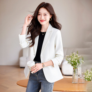 Women's Single Button Blazer Orange Solid Color Polyester Slim Fit Casual Autumn 2024 Style - Product Image 3