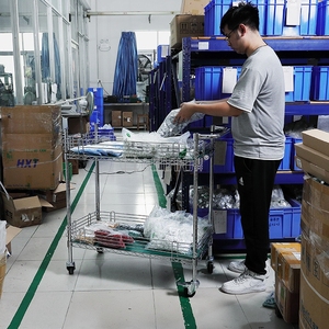 Chariot à outils en métal industriel à 2 étagères, grille carrée chromée, chariot utilitaire robuste - Product Image 4