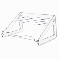 Support d'ordinateur portable en acrylique transparent personnalisé, rehausseur d'écran incliné avec fentes d'aération, support de bureau OEM avec logo, boîte de présentation