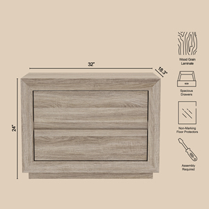 Mesita de noche en roble natural de 32x18.3x24 pulgadas con cajón para almacenamiento debajo de la cama - Product Image 5