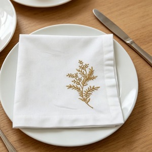 <span class=keywords><strong>Serviette</strong></span> de table carrée et torchon de banquet de <span class=keywords><strong>mariage</strong></span> en coton lin français brodé feuille d'or pour table de salle à manger occidentale d'hôtel - Product Image 1