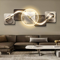 Lukisan Dinding Dekoratif Seni Ukiran UV Ruang Tamu Dengan Jam, Lukisan Dinding Latar Sofa, Lukisan Akrilik LED