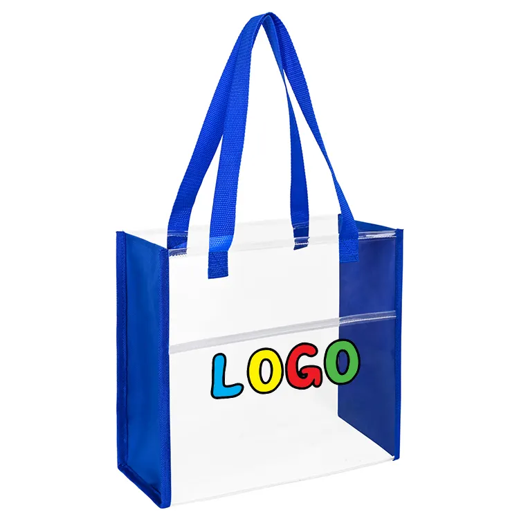 Sacos de logotipo transparentes personalizados da fábrica, sacos de compras transparentes do pvc impresso sacola com logotipo personalizado