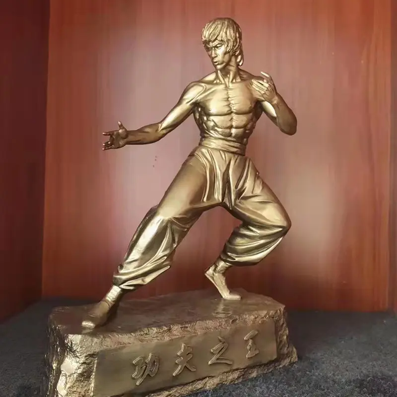 Große Größe Bronze Berühmte Action Carving Bronze World Kong Fu Star Bruce Lee Skulptur