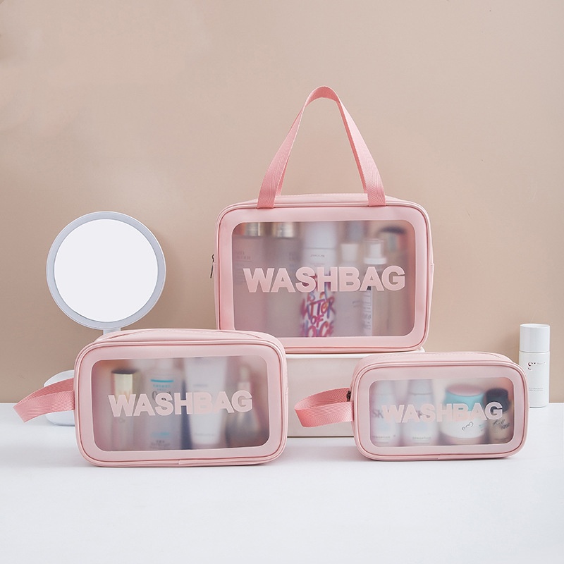 Trousse à maquillage rose avec logo