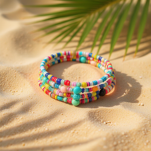 Tobillera de cuentas de arcilla polimérica, joyería de moda hecha a mano multicolor para mujeres y niñas, juego de 12 piezas - Product Image 3