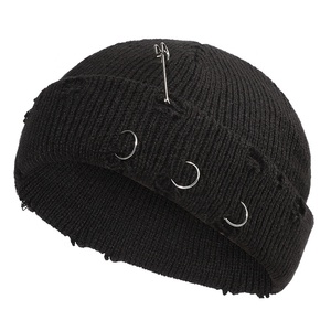 Thời trang unisex mùa đông đan đau khổ Beanie Hat cậu bé hộp sọ với vòng màu rắn ấm Mũ ngắn - Product Image 5