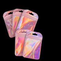 Bolsa de maquillaje holográfica, cierre de cremallera reutilizable, iridiscente, color arcoíris, rosa, personalizado, precio de fábrica
