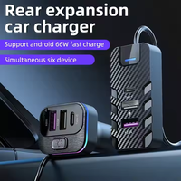 Chargeur de voiture universel rapide 6 en 1 66W avec 4 ports USB, 15W PD USB Type C, câble de charge rapide 1,5m, protection 5 en 1 OTP OVP PD 3.0