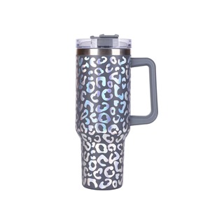 Stainless Steel Tumbler 40oz Leopard Print With Handle Travel Mug Custom Logo - Product Image 5