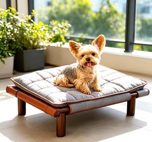 Cama Elevada para Perros, Diseño Veraniego, Estructura de Madera Sólida, Cuero Impermeable, para Uso en Interiores y Exteriores - Product Image 1