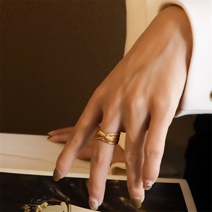 Dainty Stainless Steel Couple <b>Ring</b> <b>Gold</b> Plated Adjustable Finger <b>Ring</b> - Product Image 3