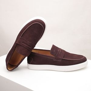 Mocasines sin cordones para hombre, de verano, de cuero genuino, transpirables, de gamuza, con suela suave, informales, cómodos, duraderos y elegantes - Product Image 1
