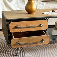 Table basse vintage industrielle rustique en métal avec plateau en bois massif, décorative, durable et facile à assembler
