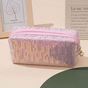 Pochette de maquillage carrée portable personnalisable pour femme, avec fermeture éclair, paillettes et sequins, idéale pour les voyages – Vente en gros - Product Image 1