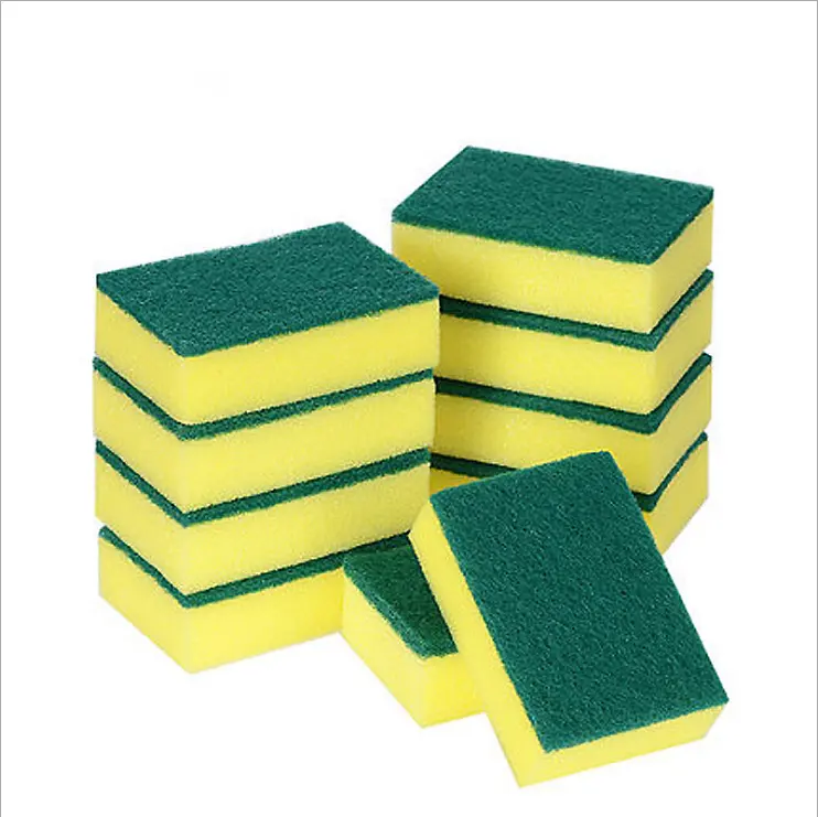 Épurateur d'éponge jaune et vert de tampon à récurer de nettoyage magique résistant